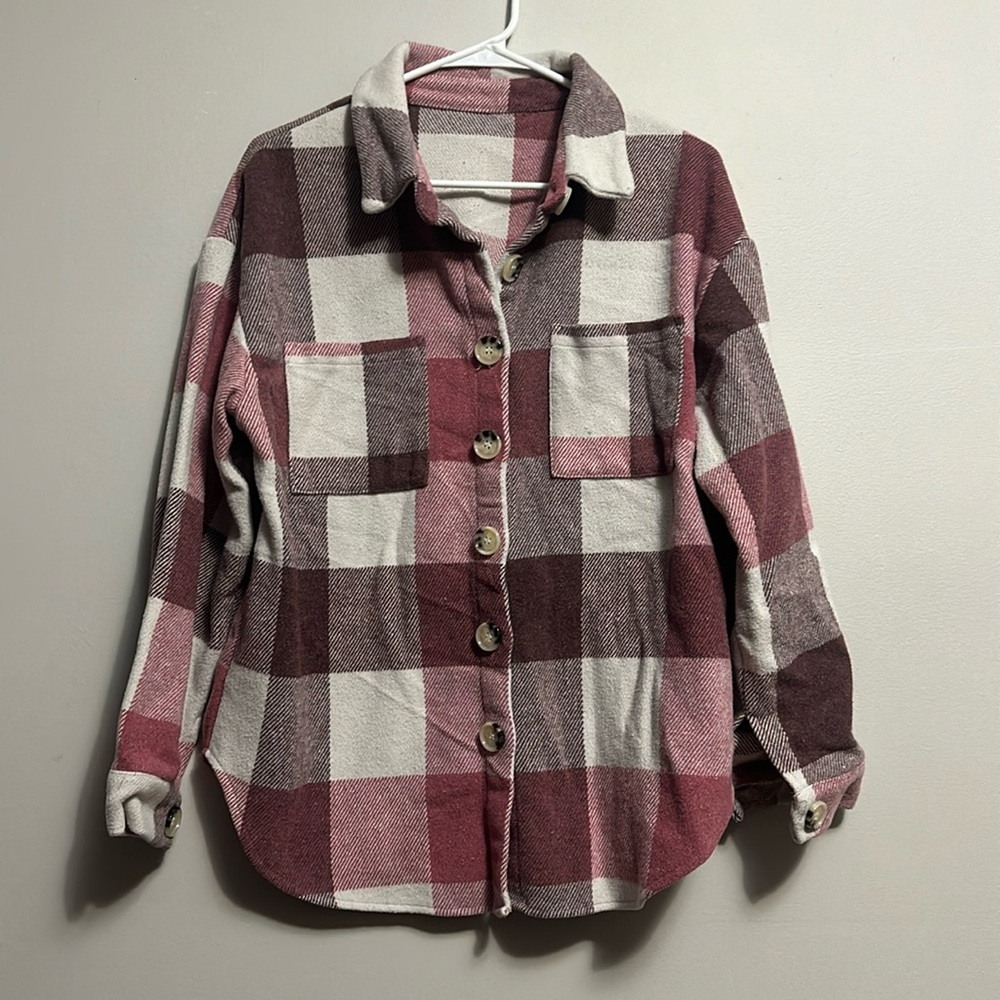 Plaid Shacket size large burgundy maroon